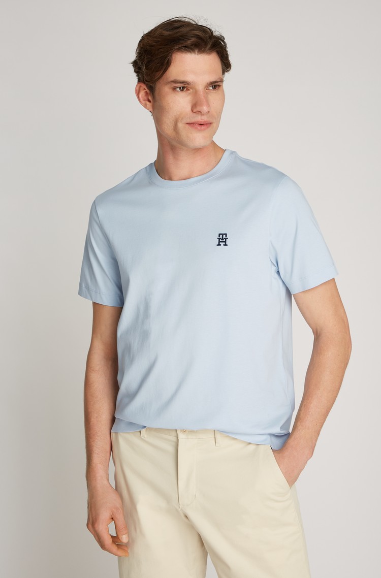 TOMMY HILFIGER Majica z vezenim TH monogramom Modra - Light Blue 