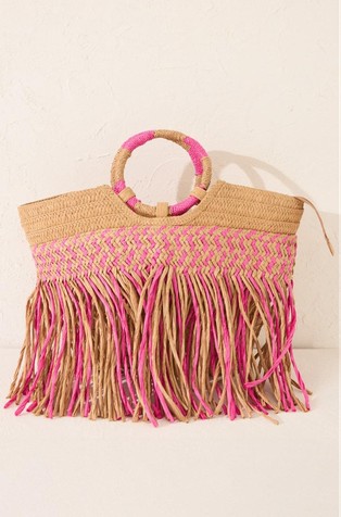 Raffia basket bag with tassels