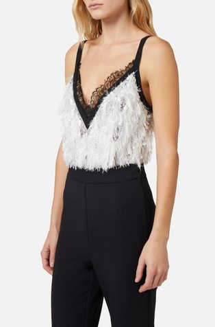 ELISABETTA FRANCHI Kombinezon iz krep tkanine z naramnicami Večbarvna - Ivory / Black 3