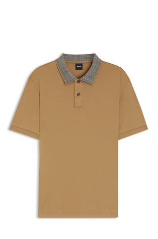 Pima-cotton polo shirt with patterned collar