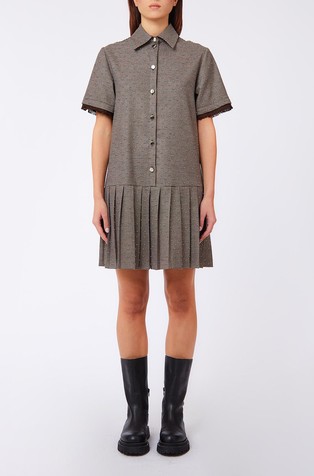 Houndstooth short dress with pleated skirt