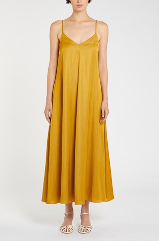 Dolga obleka z naramnicami iz mešanice viskoze in lana