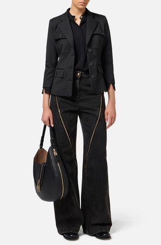 ELISABETTA FRANCHI Suknjič iz volnene mešanice s 3/4 rokavi Črna - Black 2