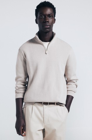 Pleten pulover z delno zadrgo