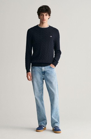 GANT Cotton Cable Knit Crew Neck Sweater Dark Blue 3