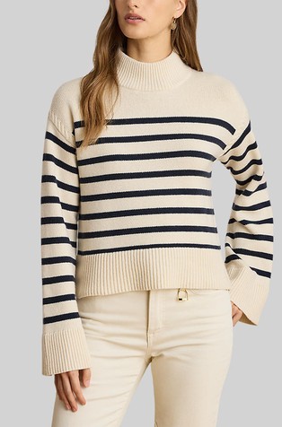 Črtast pleten pulover iz volnene mešanice
