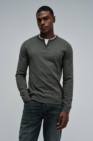 Knit sweater with henley collar