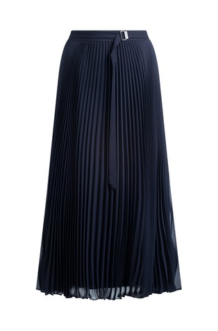 Belted midi kirt in plissé crepe