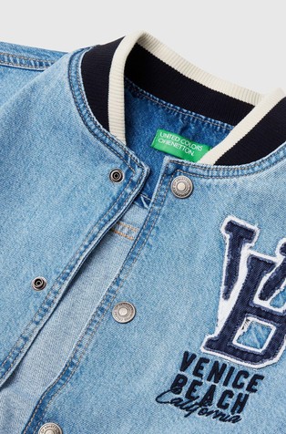 BENETTON Denim bomber jakna s kontrastnimi rokavi Modra - Light Blue 3