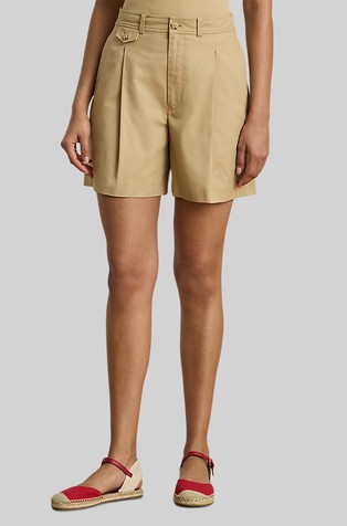 Pleated Cotton Twill Wide-leg Short