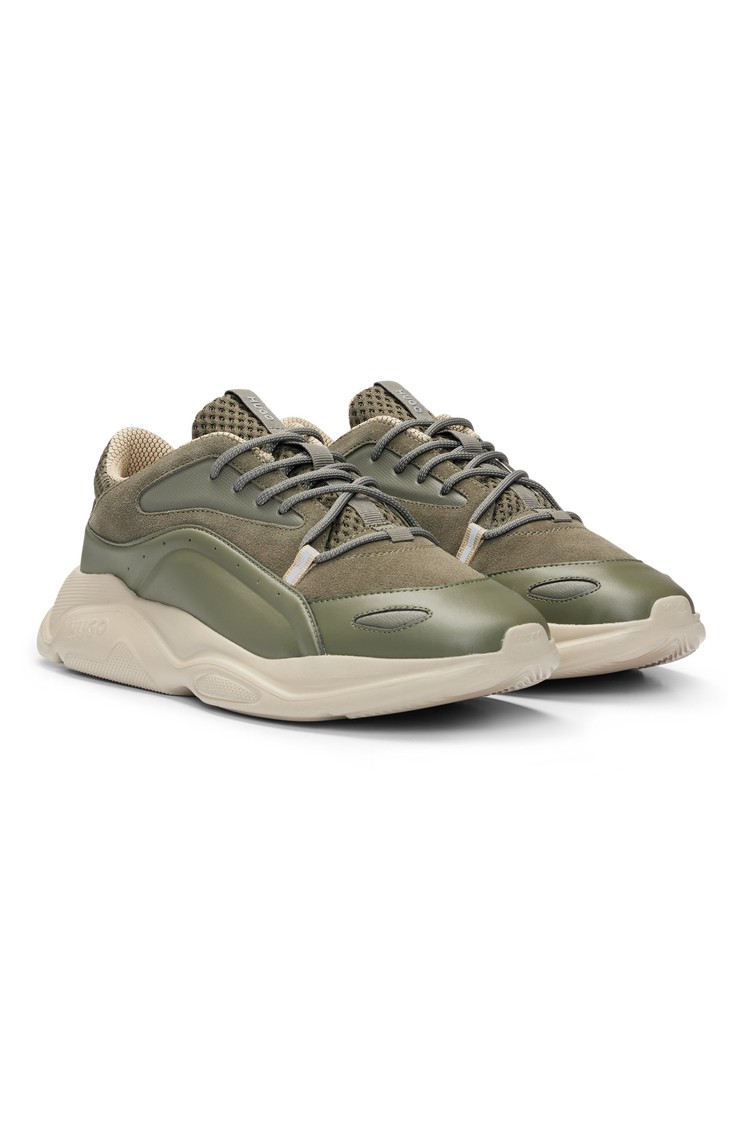 HUGO BOSS Mixed-material trainers with suede inserts Dark Green 