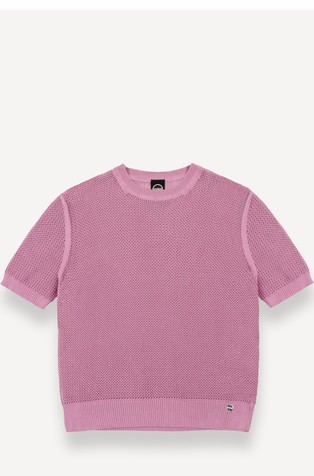 Mesh cotton knit short-sleeved sweater