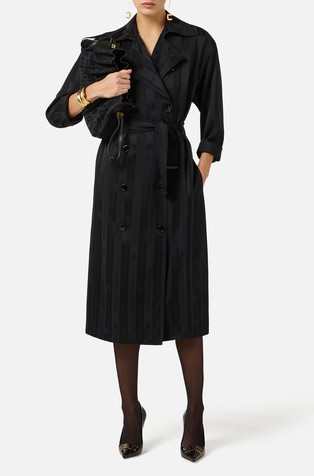 Satenast trenčkot z žakarskim črtastim vzorcem