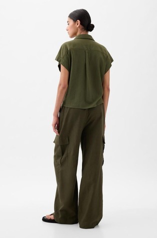 GAP Linen-Cotton Pull-On Cargo Pants Olive Night 4