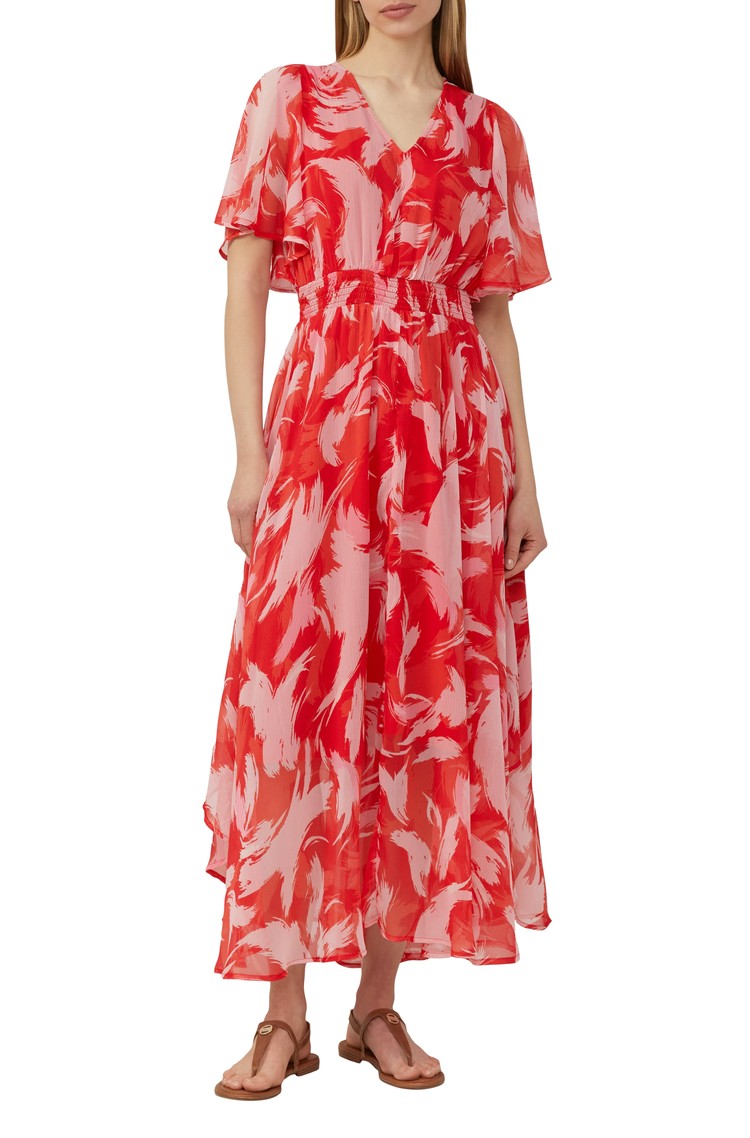 S.OLIVER Chiffon maxi dress with a smocked waist Red 