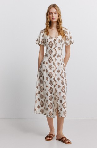 Printed linen blend dress