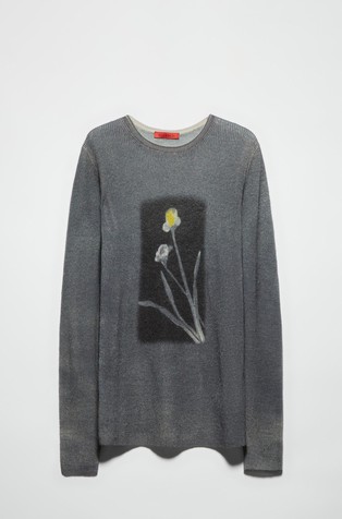 Pleten pulover iz mešanice volne in alpake z motivom rože