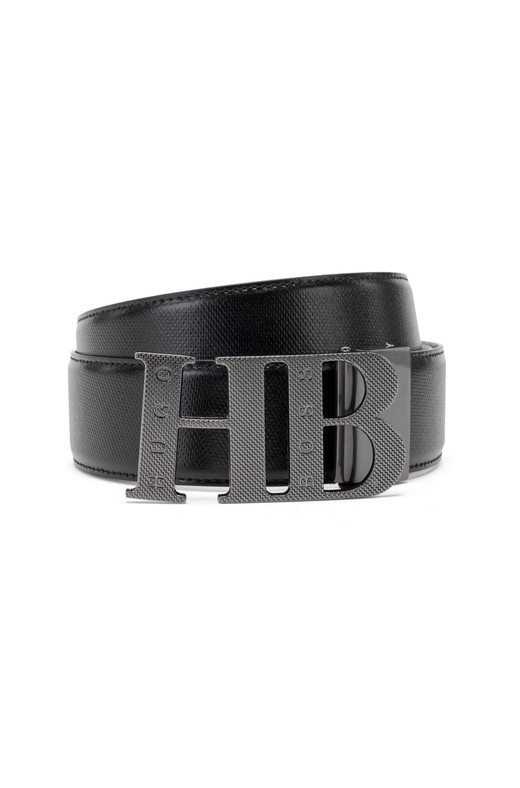 reversible leather belt with milled monogram buckle