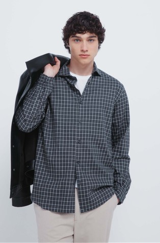 Flannel cotton shirt with checkered pattern