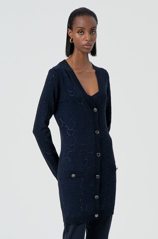 FRACOMINA Long cardigan with rhinestone heart pattern Dark Blue 3