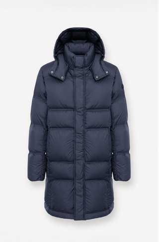 Hooded water-repellent puffy down jacket