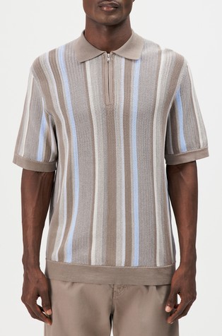 Regular fit pletena polo majica s črtastim vzorcem