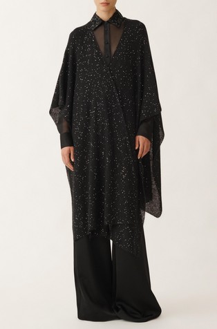 Long cape-style knitted cardigan