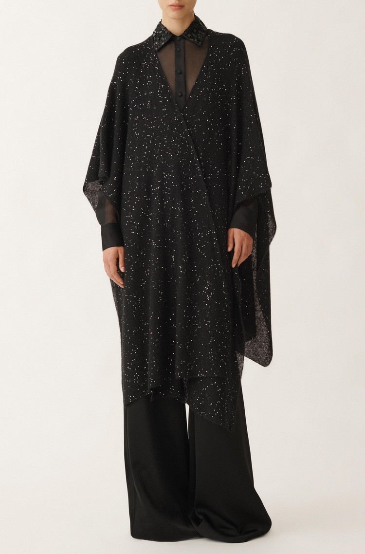 FABIANA FILIPPI Long cape-style knitted cardigan Black 