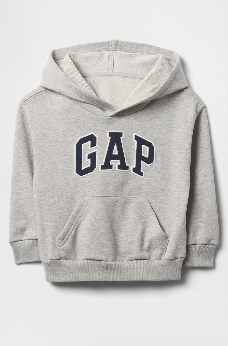 GAP Gap logo pulover s kapuco za malčke Siva - Light Heather Gray 