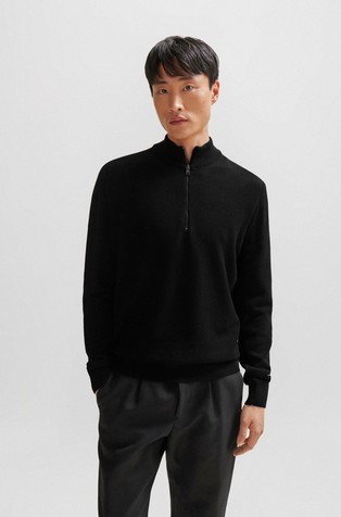 Zip-neck sweater in micro-structured cotton