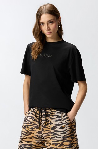 Majica z velikim sloganom iz okrasnih kamenčkov zadaj