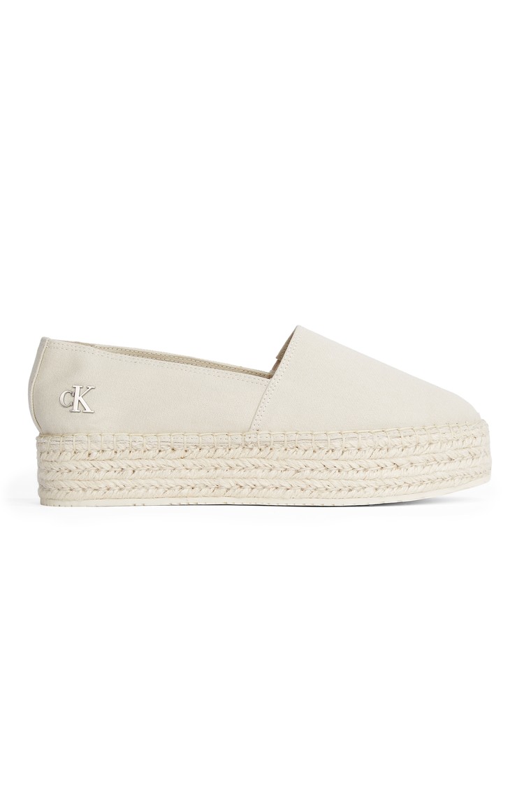 CALVIN KLEIN Canvas Platform Espadrilles Cream 