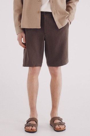 Slim fit bermuda hlače iz strukturirane mešanice bombaža in lana