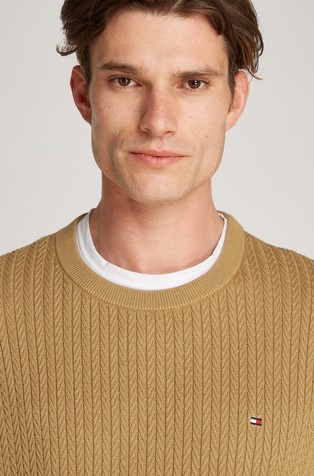 TOMMY HILFIGER Pleten pulover z vzorcem ribje kosti Rjava - Brown 4