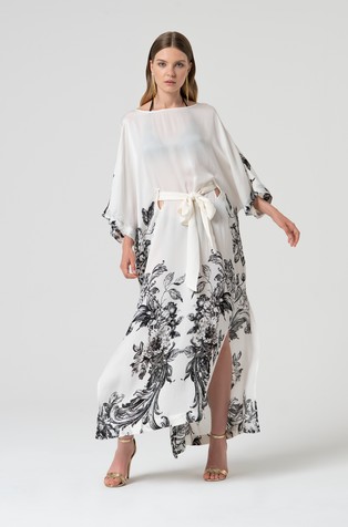 Silk blend kaftan with flowery print