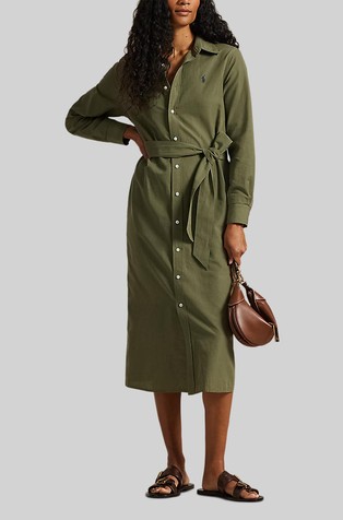 Srajčna obleka s pasom iz bombaža in lana