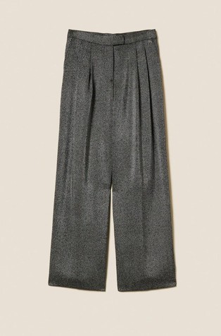 Palazzo trousers with herringbone laminated print