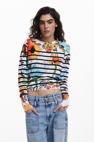 Striped floral sweater