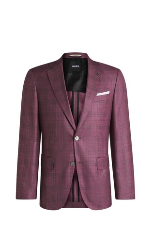 HUGO BOSS Slim-fit blazer in checked virgin wool blend Purple 6