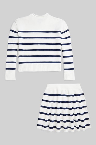 RALPH LAUREN Striped Cotton Sweater &amp; Skirt 2-piece Set Paper White / Newport 2