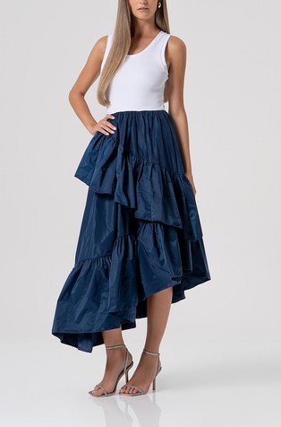 Obleka brez rokavov iz kombinacije tkanin