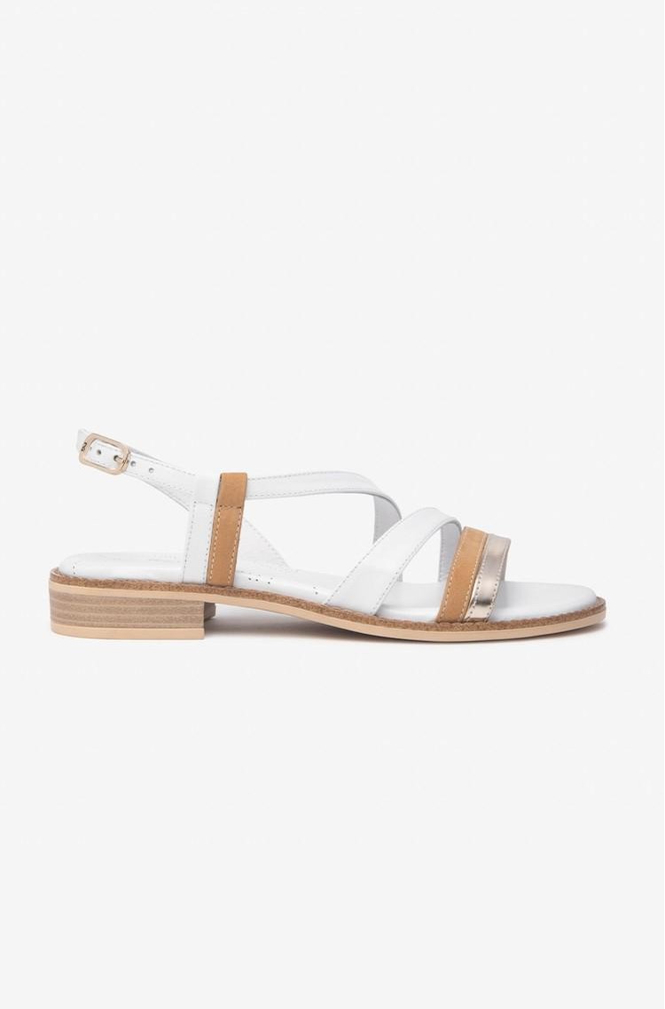 NEROGIARDINI Sandali iz usnja in tehnične tkanine Bela - White/Beige 