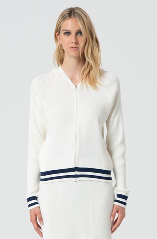 Viscose-blend knit hooded zip-thru