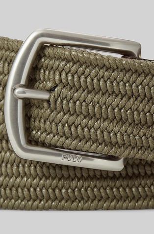 RALPH LAUREN Leather-trim Braided Belt Canopy Olive 2