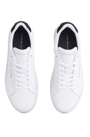 TOMMY HILFIGER Logo Court Trainers in Leather White 4