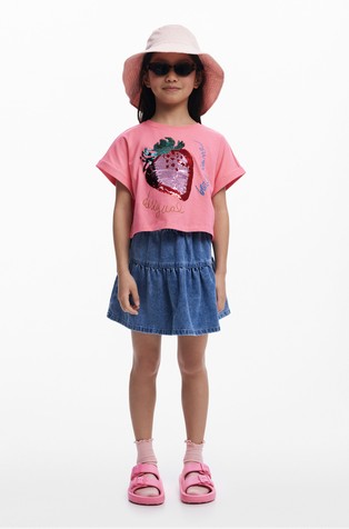 DESIGUAL Mini denim krilo z vezenino Modra - Blue 2