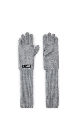 Sequinned long knit gloves with logo