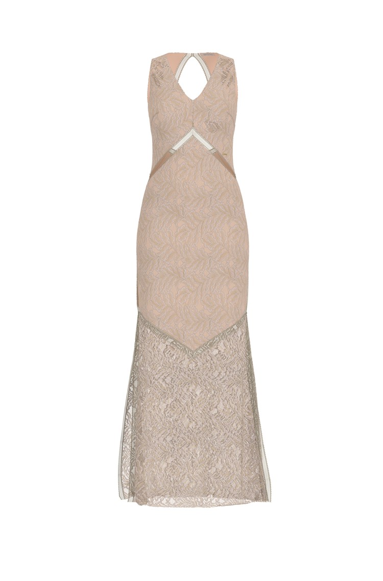 GUESS Long lace dress with cut-out back Beige 