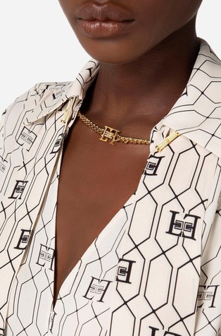 ELISABETTA FRANCHI Vzorčasta viskozna srajca s šalom Bež - Beige 4