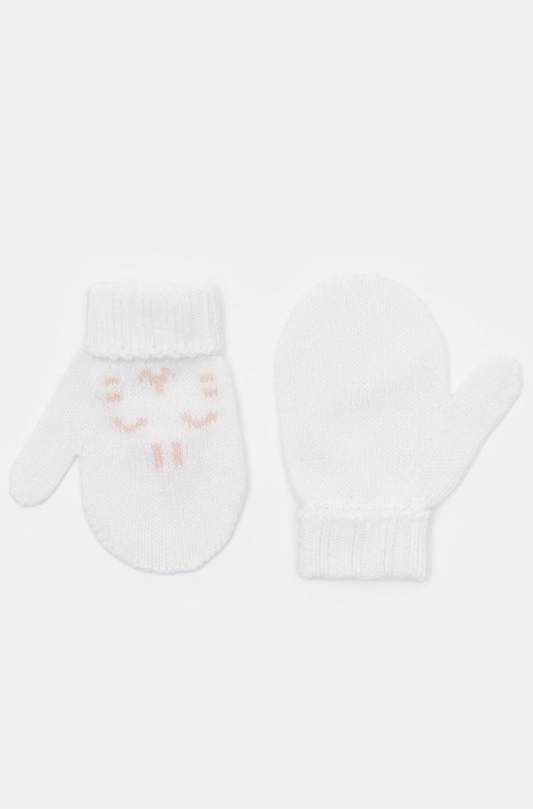 BENETTON Knit mittens with inlay White 